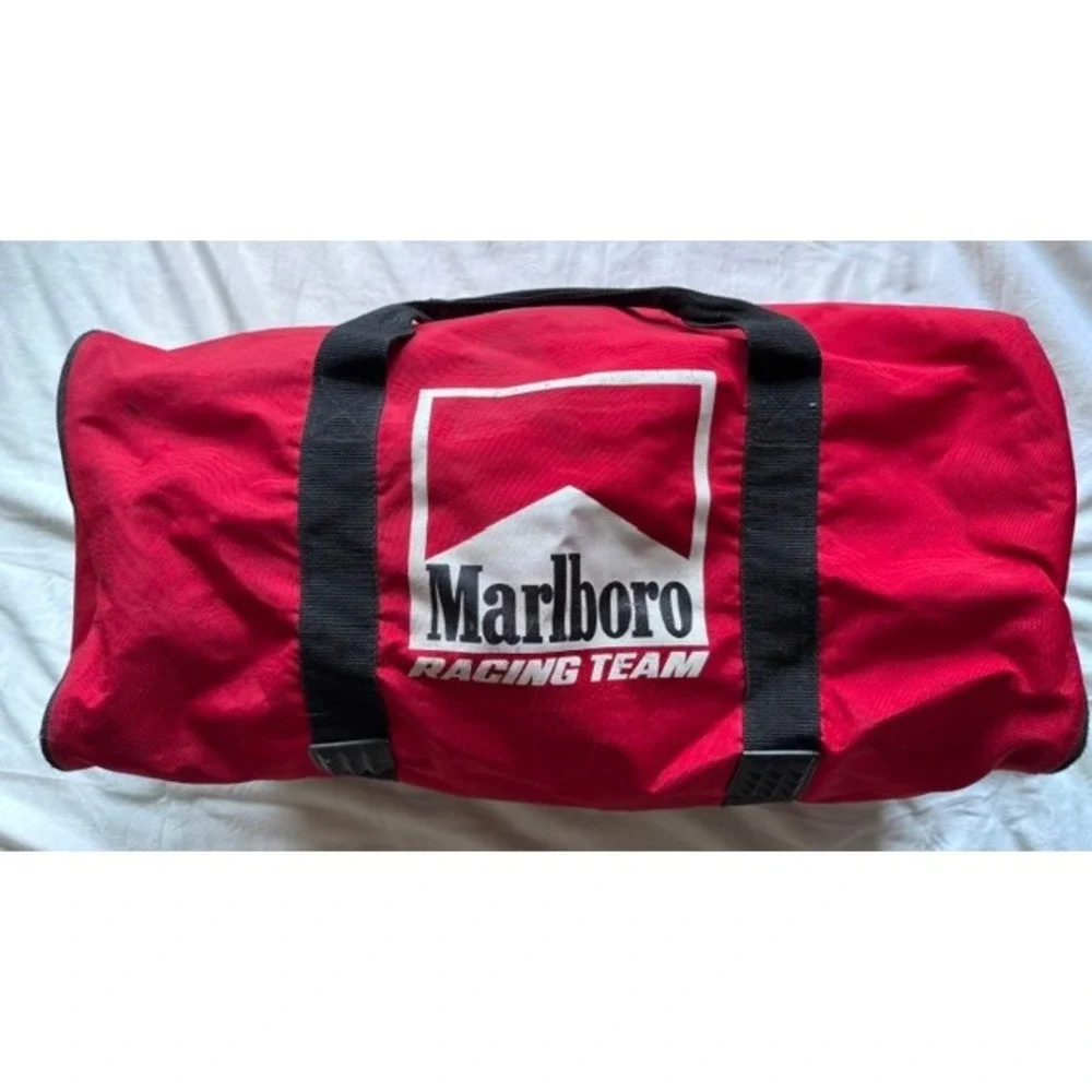 Vintage Marlboro Racing Team Duffel Bag Red Canvas Travel Gym Bag 90s Retro